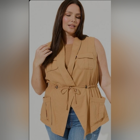 Torrid Linen Drape Front Vest 00 Medium Biscuit - Picture 1 of 12